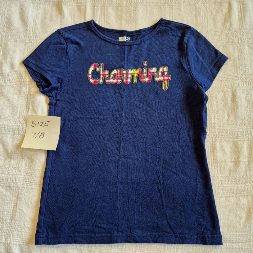 Crazy 8 girls size 7/8 or Medium navy blue with plaid "Charming" design EUC